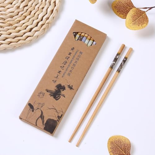 Valkyrie 10 Çift Mermer Desenli Bambu Yemek Çubuğu Seti 20 Adet Kaymaz Uçlu Kutulu Chopstick