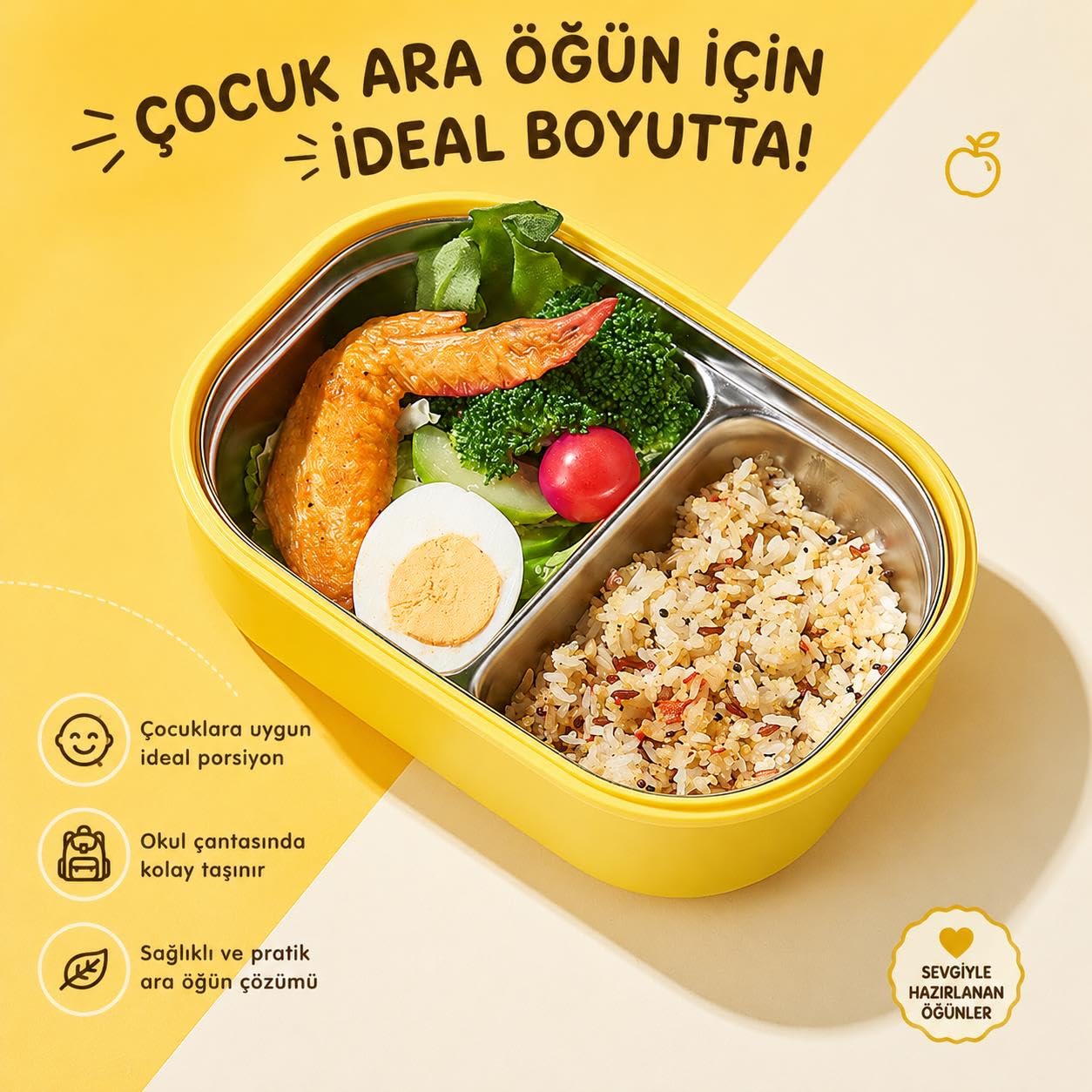 Valkyrie 304 Paslanmaz Çelik Çocuk Beslenme Kabı Kedili Termal Çantalı 2 Bölmeli Lunch Box Yemek Kabı