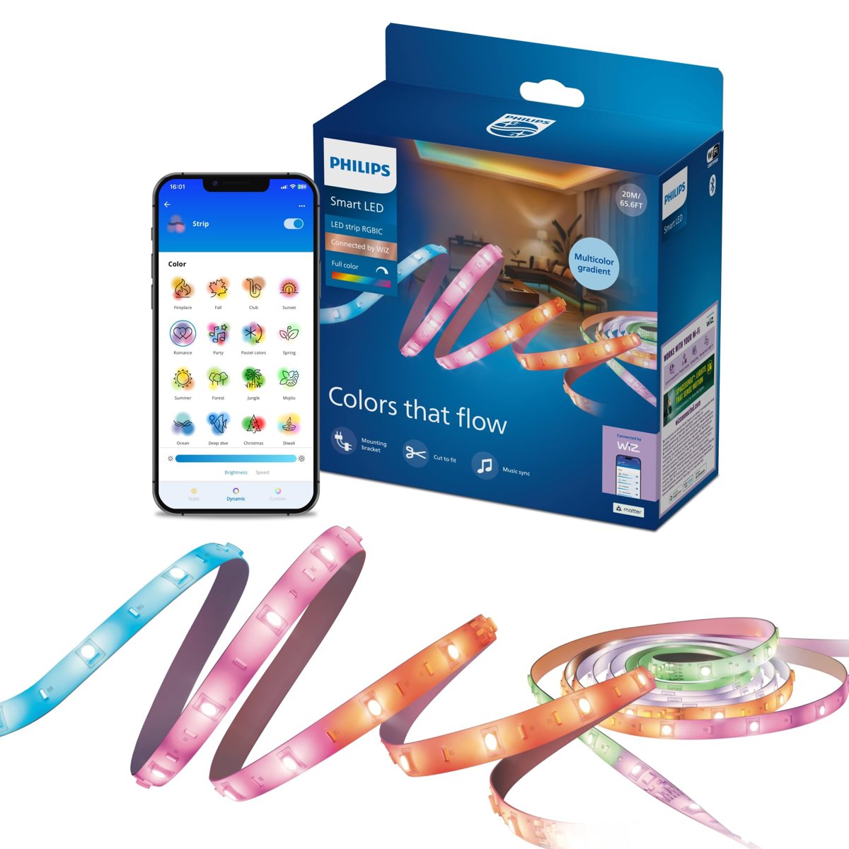 Philips Smart Lighting RGBIC LED Şerit 20 m (Type-C) - Google Home, Alexa, HomeKit ve Matter uyumlu