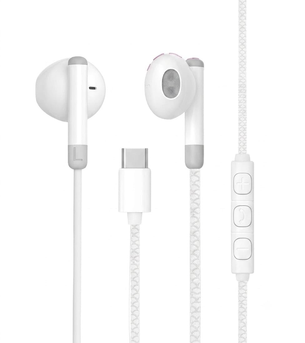 Type c Kablolu Kulaklık, Type-C Girişli, Cihaz Seçmez, HiFi Ses, Dahili Mikrofon, Ergonomik Tasarım, Hasır Sarım, Kablo üzerinde ses açma kapama ve cevaplama tuşlu BEYAZ C01