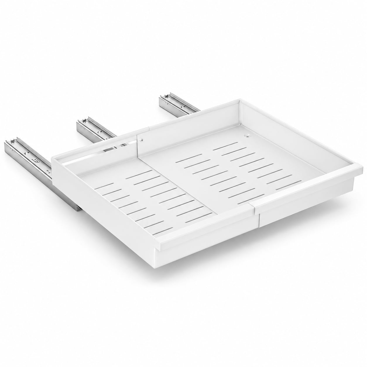 Orret Home Teleskopik Dolap İçi Düzenleyici, Büyüyüp Küçülebilir Raylı Dolap Organizeri, Ayarlanabilir Sürgülü Mutfak Rafı, Tencere Tava Lavabo Altı Kiler Organizer, Yapıştırılabilir 32-64 cm Beyaz