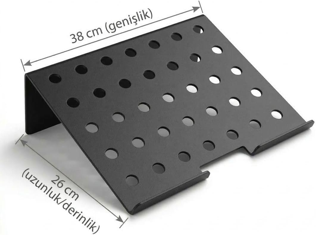 Deconox Metal Laptop Standı, Siyah Dizüstü Bilgisayar Yükseltici Stand, 38x26 cm Havalandırma Delikli Ergonomik Açılı Notebook Standı, Özel Boyalı Masaüstü Laptop Yükseltici