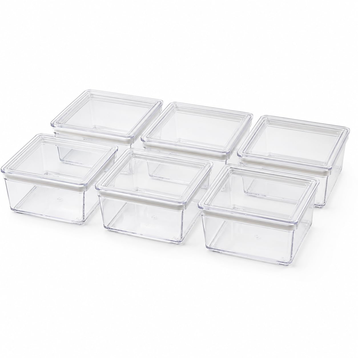 Orret Home 6’lı Kare Contalı Kahvaltılık Seti, Şeffaf Mika Erzak Saklama Kabı, Kapaklı Mini Gıda Kabı, Peynir Zeytin Reçel Kuruyemiş Baharat Kabı, 9 x 9 x 5,5 cm
