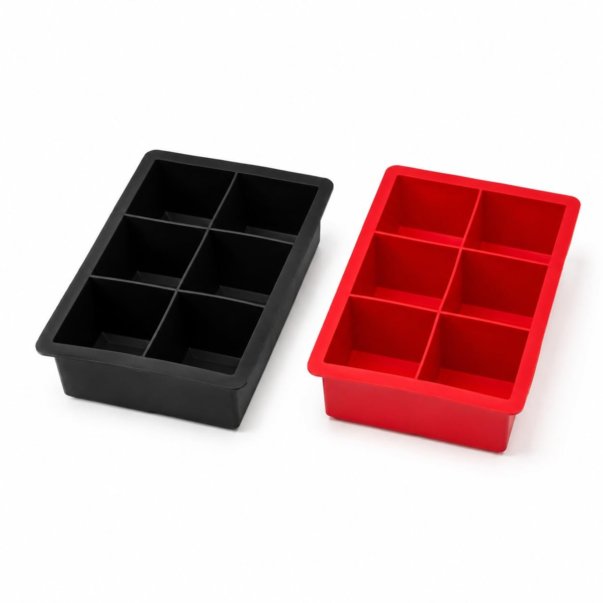Deconox 2 Adet 6 Gözlü Dev Boy Silikon Buz Kalıbı, Siyah ve Kırmızı Kare Küp Buzluk, 16x12 cm Büyük Buz Küpü Kalıbı 2’li Set, Soğuk İçecek Kokteyl Limonata Kahve Sunumları İçin Esnek Buz Kalıbı