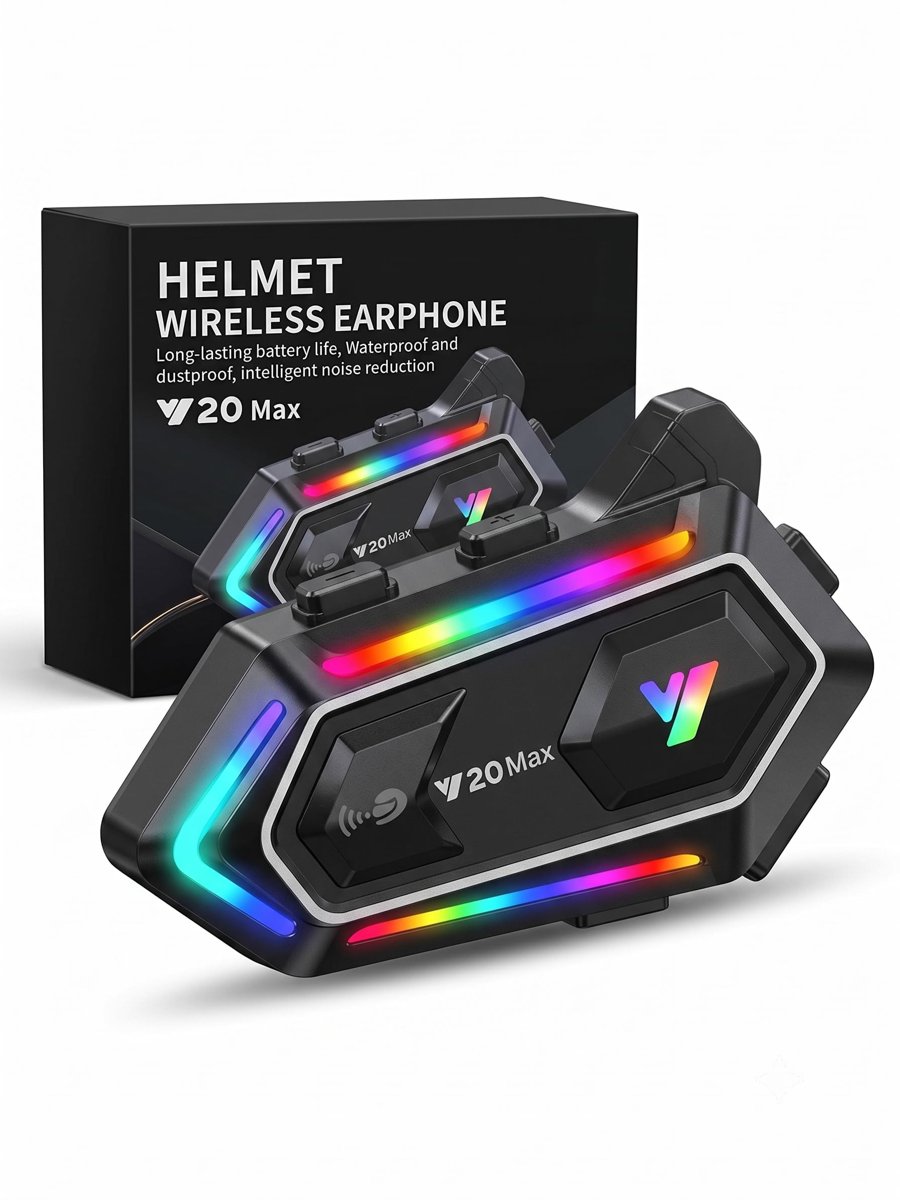 Y20 Max Motosiklet Kask Intercom Seti, IPX6 Su Geçirmez Kask İçi Bluetooth Kulaklık, Akıllı Gürültü Azaltıcı Çift Çekirdek İşlemci, RGB Işıklı & Sert Mikrofonlu, Siyah