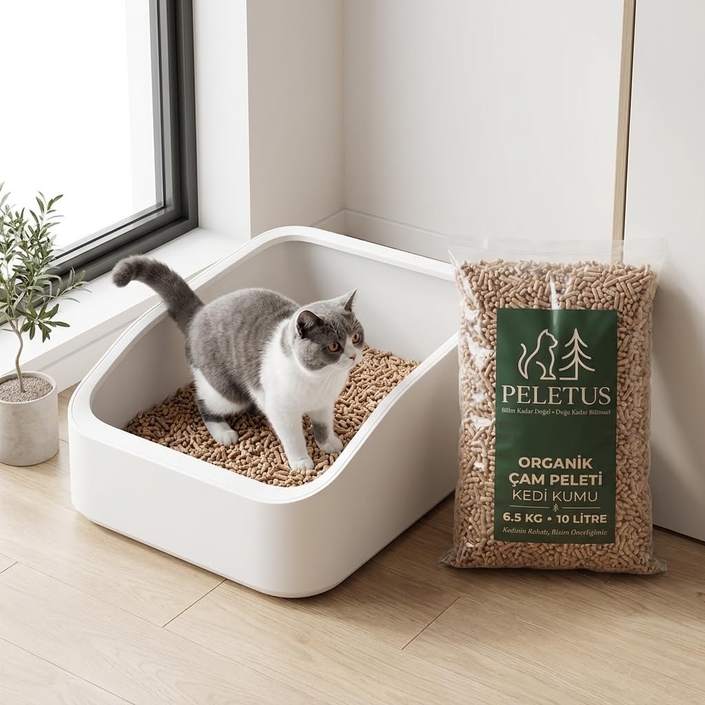 Organik Çam Peleti Kedi Kumu 6.5 KG - 10 Litre,%100 Doğal Kimyasal İçermeyen, Güçlü Koku Kontrolü, Astımlı ve Alerjik Kediler için Uygun, Tozsuz Kolay Temizlik
