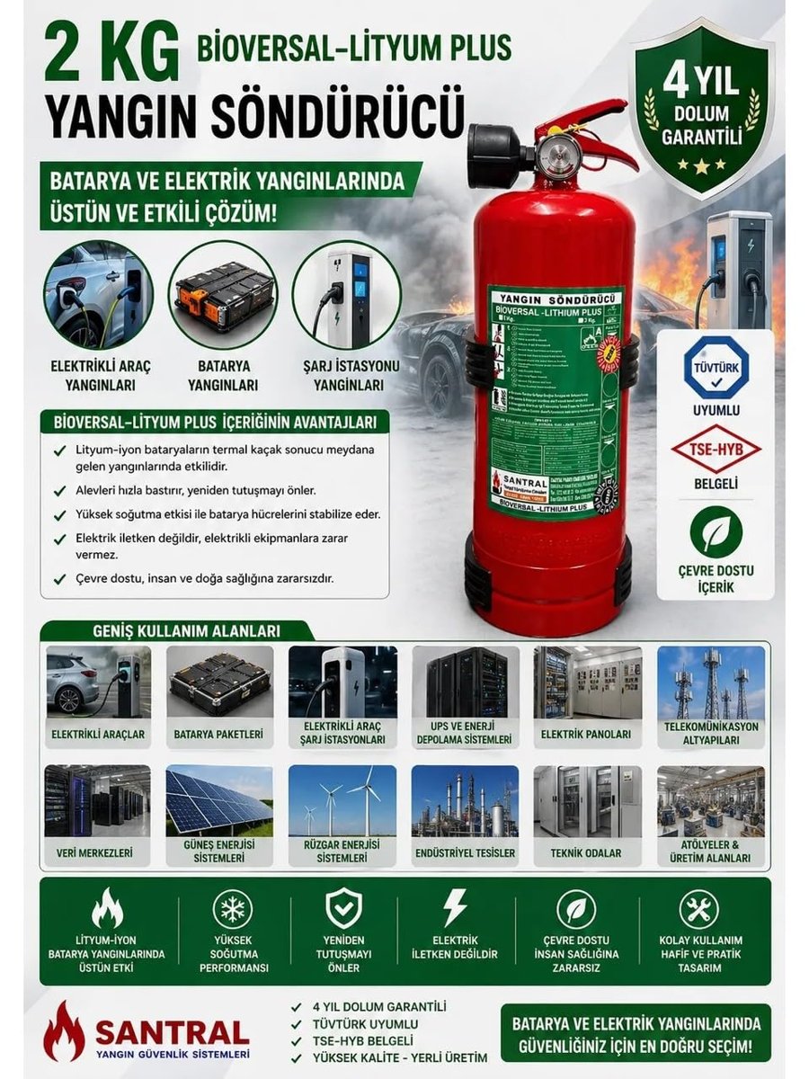 Santral Bioversal-Lithium Plus 2 kg Lityum-İyon Batarya Yangın Söndürücü
