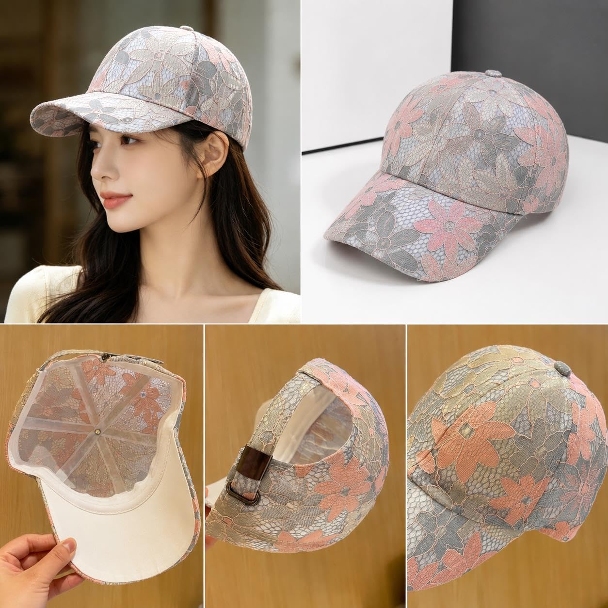 Valkyrie Kadın Dantel Desenli Şapka Çiçek Desenli Baseball Cap Ayarlanabilir Güneş Koruyucu Şapka