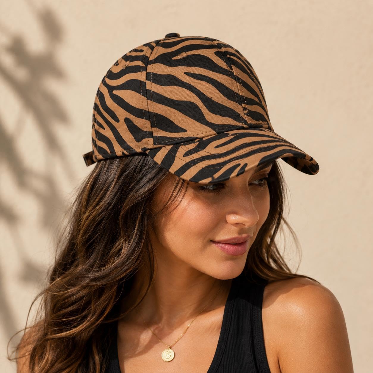 Valkyrie Kahverengi Zebra Desenli Kadın Şapka Ayarlanabilir Baseball Cap Pamuk Günlük Spor Şapka