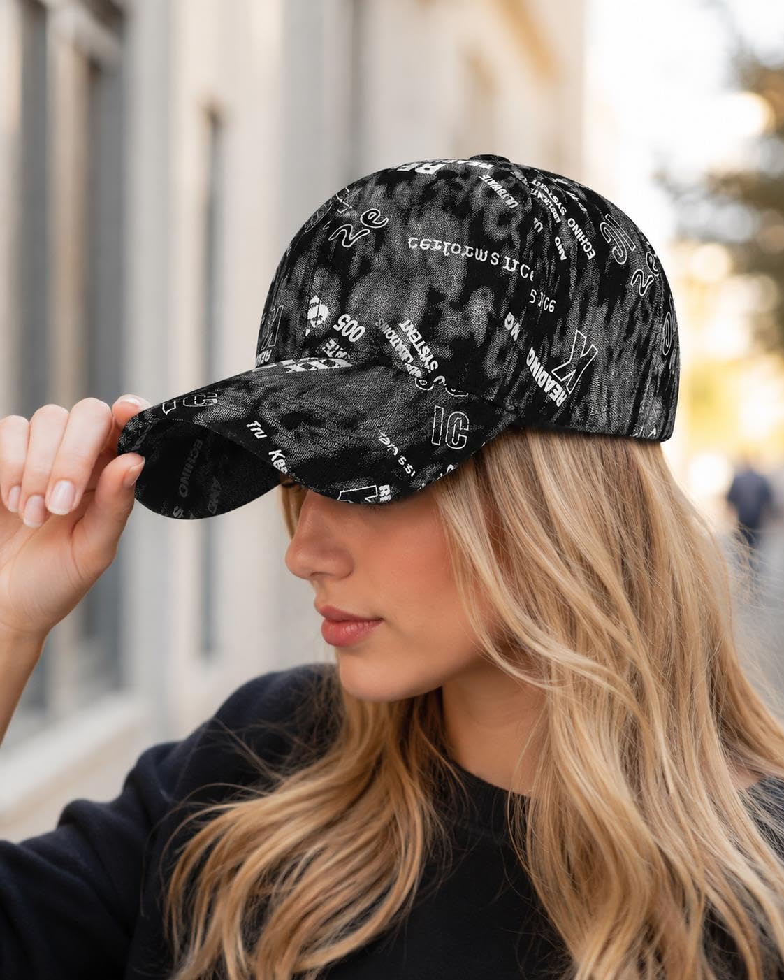 Valkyrie Unisex Siyah Grafiti Desenli Şapka Ayarlanabilir Baseball Cap Hip Hop Streetwear Spor Kep