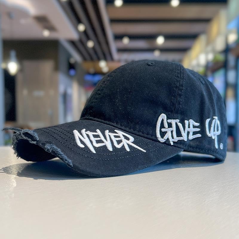 Valkyrie Unisex Siyah Never Give Up Nakışlı Baseball Şapka Ayarlanabilir Vintage Streetwear Spor Kep