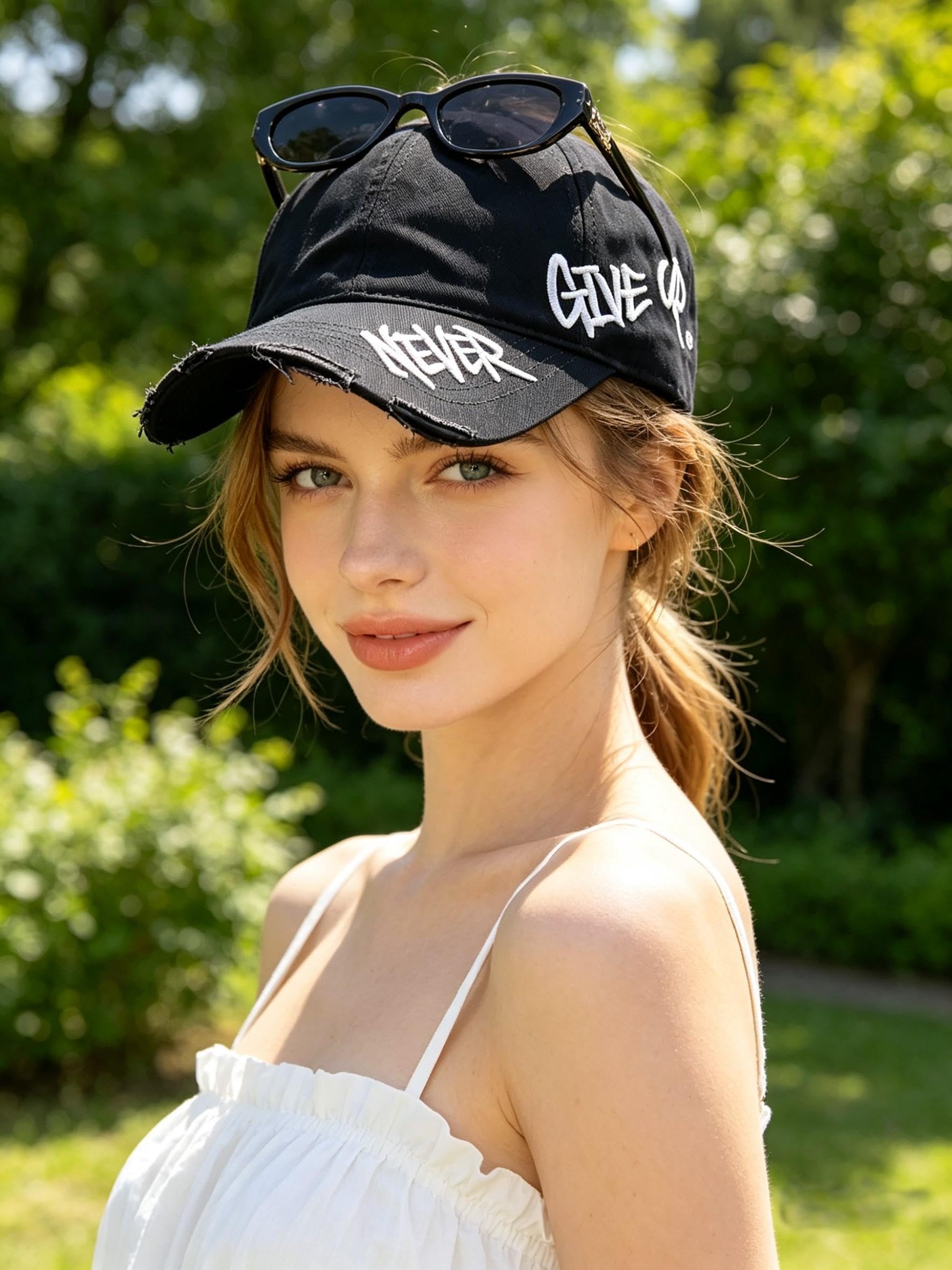 Valkyrie Unisex Siyah Never Give Up Nakışlı Baseball Şapka Ayarlanabilir Vintage Streetwear Spor Kep