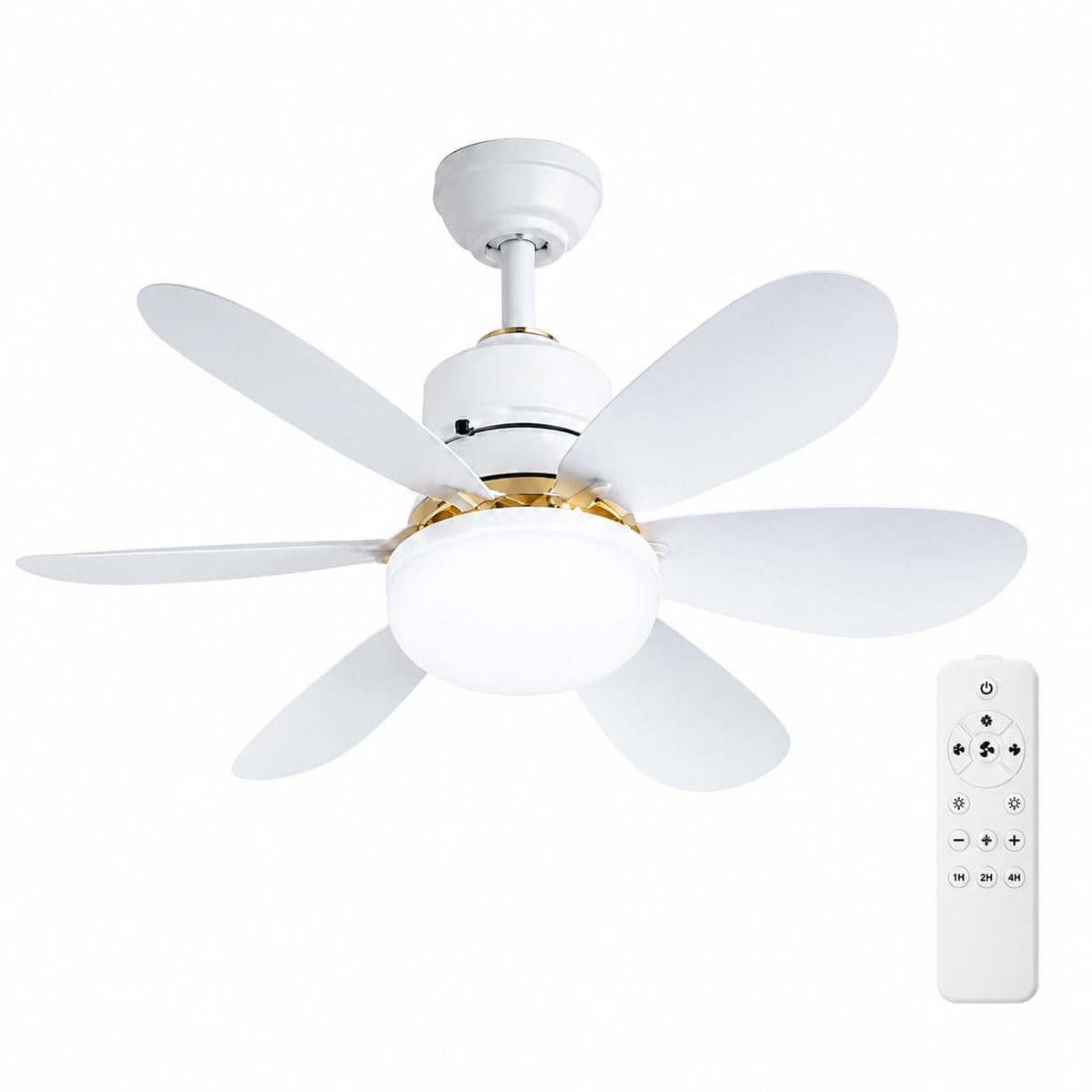 52 cm Kumandalı Işıklı Tavan Vantilatörü, E27 Duy Tipi 6 Kanatlı Fan Lamba, 3 Kademeli Hız, 3 Renk LED Aydınlatma,