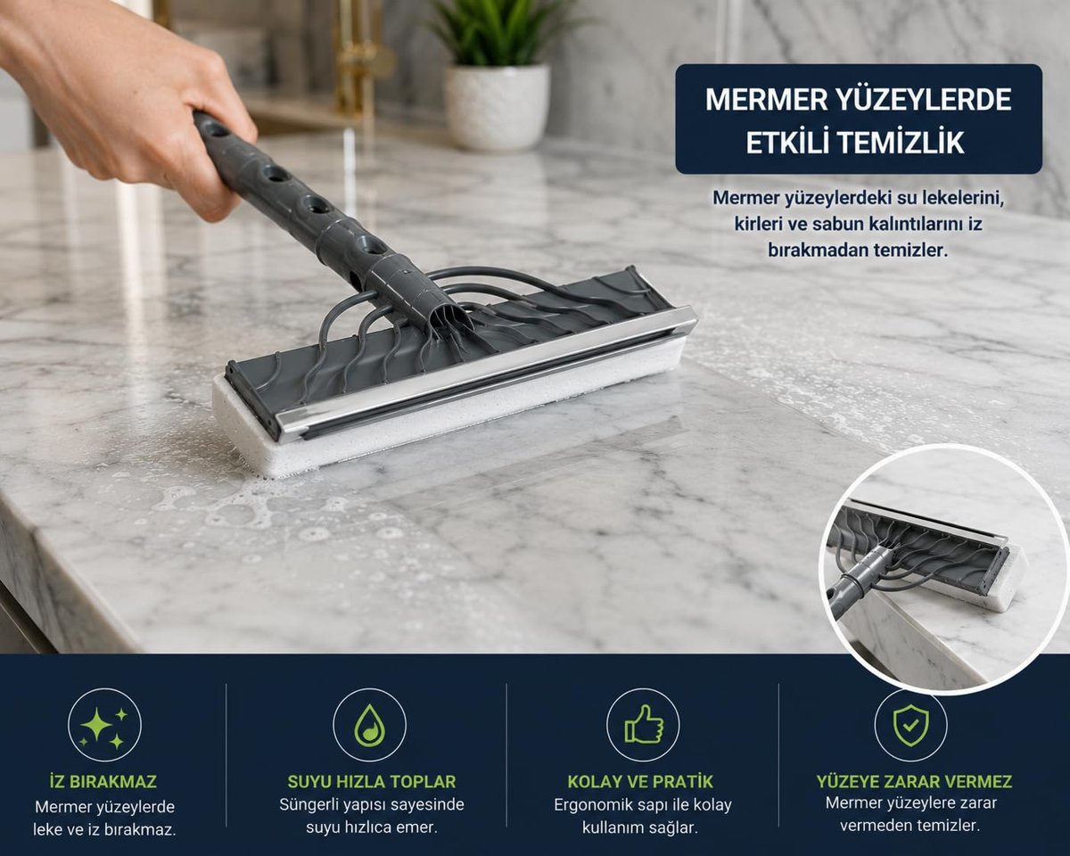 Çift Taraflı Süngerli Cam Sil Aparatı 22 cm Çekçekli Temizlik Aleti Ergonomik Saplı Pencere Duşakabin Ayna Araç Camı Fayans Mermer Parlak Yüzeyler İçin İz Bırakmayan Pratik Silme Ekipmanı