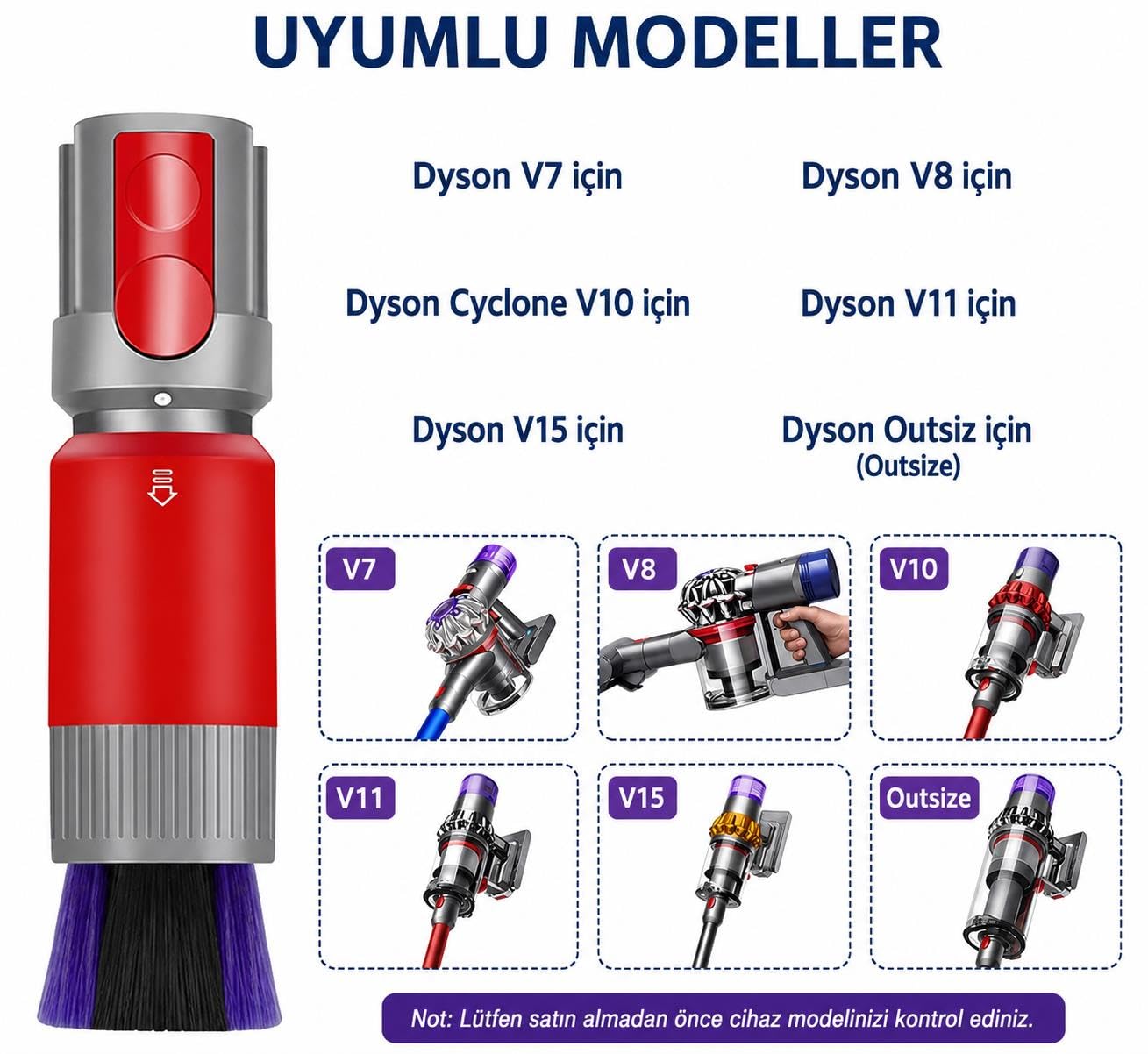 Valkyrie Dyson V7 V8 V10 V11 V15 Outsize Uyumlu Kendinden Temizlemeli Yumuşak Toz Alma Fırçası