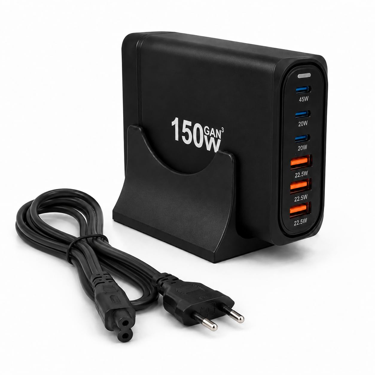 Orret Home 150W GaN Hızlı Şarj İstasyonu, 6 Portlu Masaüstü Şarj Aleti, 3 USB-C Type-C ve 3 USB-A Girişli Çoklu Adaptör, Telefon Tablet Laptop İçin Akıllı Güç Dağıtımlı Şarj Cihazı