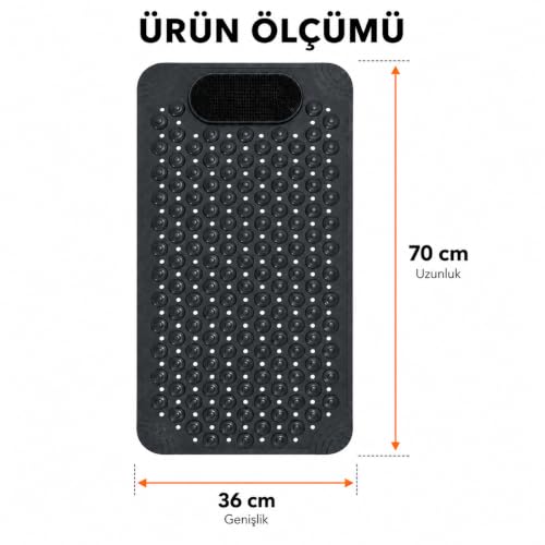 Orret Home Vakumlu Silikon Banyo Matı 70x36 cm, Kaydırmaz Duş ve Küvet Paspası, Ayak Yıkama ve Masaj Bölümlü, Delikli Su Tahliyeli Kaymayı Önleyici Banyo Kaydırmazı