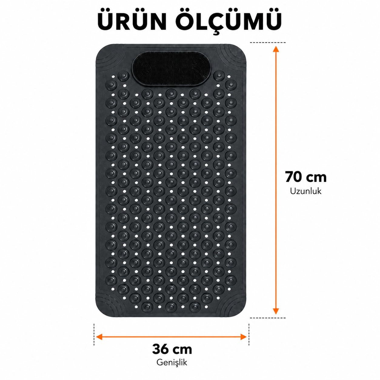 Orret Home Vakumlu Silikon Banyo Matı 70x36 cm, Kaydırmaz Duş ve Küvet Paspası, Ayak Yıkama ve Masaj Bölümlü, Delikli Su Tahliyeli Kaymayı Önleyici Banyo Kaydırmazı
