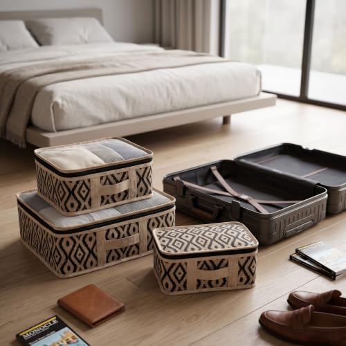 Orret Home 3’lü Bavul Valiz Organizer Seti, Fermuarlı File Kapaklı Hurç Tipi Seyahat Düzenleyici, Kıyafet İç Çamaşırı Çorap ve Aksesuar Saklama Çantası