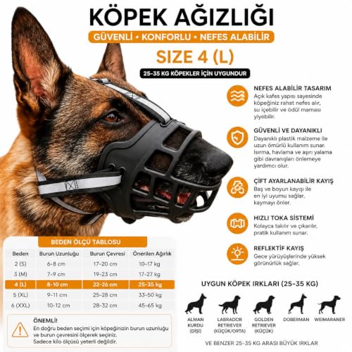 Valkyrie Köpek Ağızlığı Size 4 25-35 Kg Büyük Irk Ayarlanabilir Nefes Alabilir Plastik Güvenlik Ağızlığı