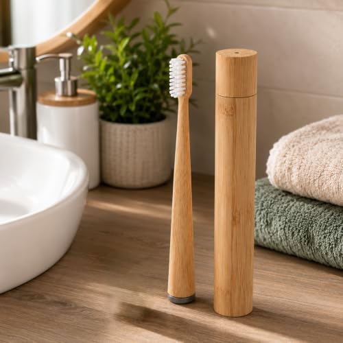 Orret Home Bambu Saplı Diş Fırçası Seti, Bambu Seyahat Kutulu Manuel Diş Fırçası, Hijyenik Saklama ve Taşıma Kabı, Valiz Bavul Çanta Kamp Otel Tatil İçin Taşınabilir Diş Bakım Seti