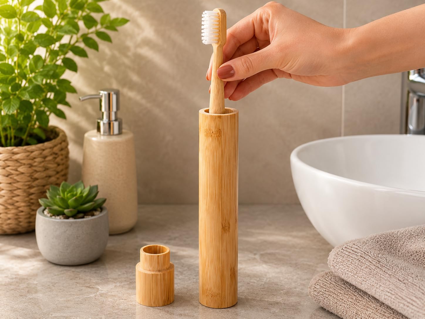 Orret Home Bambu Saplı Diş Fırçası Seti, Bambu Seyahat Kutulu Manuel Diş Fırçası, Hijyenik Saklama ve Taşıma Kabı, Valiz Bavul Çanta Kamp Otel Tatil İçin Taşınabilir Diş Bakım Seti