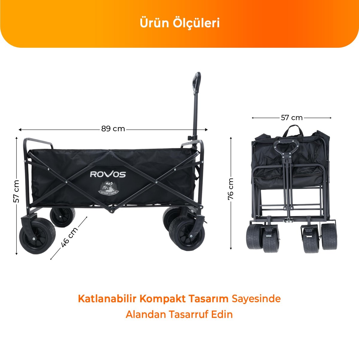 PİKAS ROVOS XXL Katlanır Kamp Arabası 150 kg | Frenli Büyük Tekerlekli Kamp ve Plaj Taşıma Arabası | Geniş Hacimli Katlanabilir Piknik Arabası | Oxford Kumaş Siyah (MASALI)