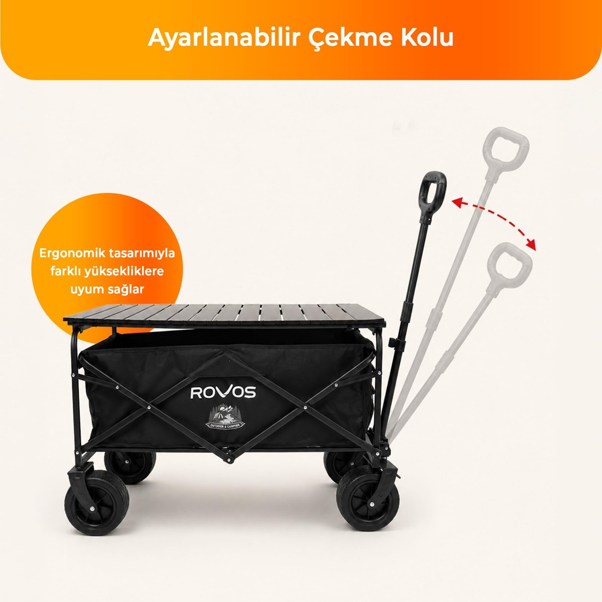 PİKAS ROVOS XXL Katlanır Kamp Arabası 150 kg | Frenli Büyük Tekerlekli Kamp ve Plaj Taşıma Arabası | Geniş Hacimli Katlanabilir Piknik Arabası | Oxford Kumaş Siyah (MASALI)