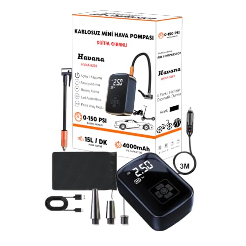 AEE® 4000mAh Şarjlı Dijital Hava Kompresörü 150 PSI Taşınabilir Lastik Şişirme Pompası USB-C Powerbank Özellikli Akıllı Hava Basma Cihazı Oto Motosiklet Bisiklet Top Şişirme Kompresörü