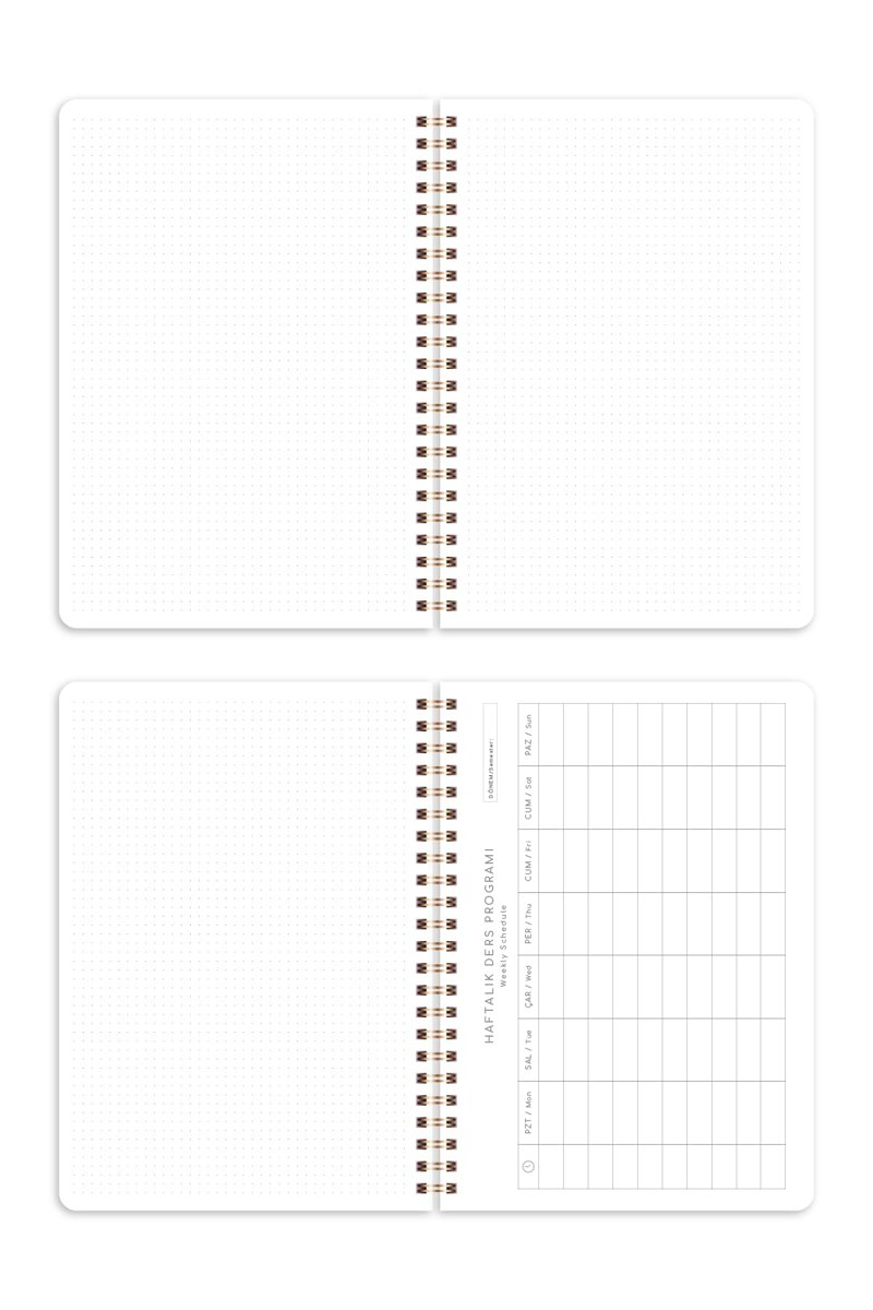 A5 Spiralli Karton Kapak 2’li Set Noktalı Okul Defteri 80 yaprak, Ders Programlı Leopar Zebra Yıldız