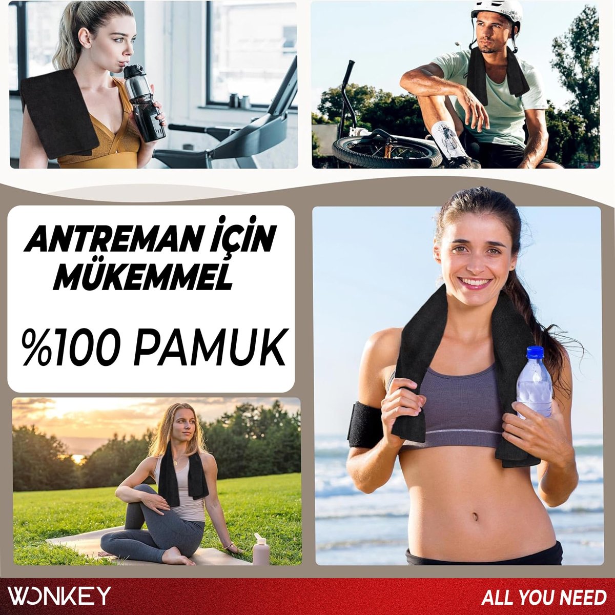 WONKEY - Desensiz El Yüz Havlusu 50x90 cm, Pamuklu El Havlusu, Yüz Havlusu, Baş Havlusu, Fitness ve Gym için Havlu, Spor Havlusu, Antreman Havlusu, Banyo ve Seyahat Havlusu (1 Adet)