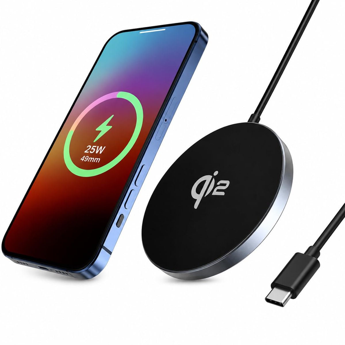 Teknosepetim Qi2 Sertifakalı 25W Manyetik Kablosuz Şarj Cihazı, Kablosuz Teknoloji, iOS ve Android ile Uyumlu, Alüminyum Alaşım 4.9MM İncelikte Telefonlar ve Kulaklıklar için