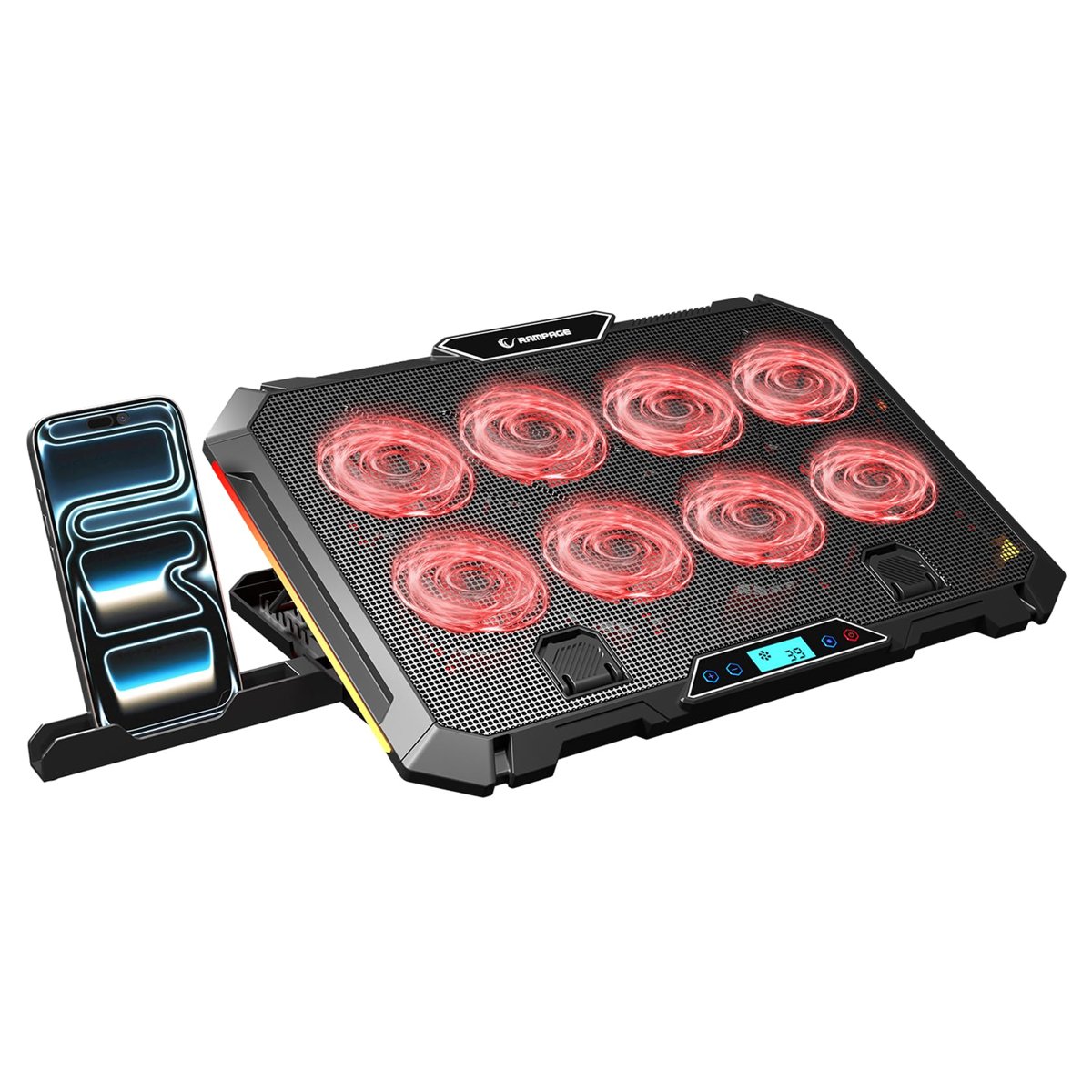 Rampage S51 Icevolt Siyah RGB Işıklı 8 Fanlı LCD Göstergeli 16 Kadar Yükselebilen Notebook Soğutucu