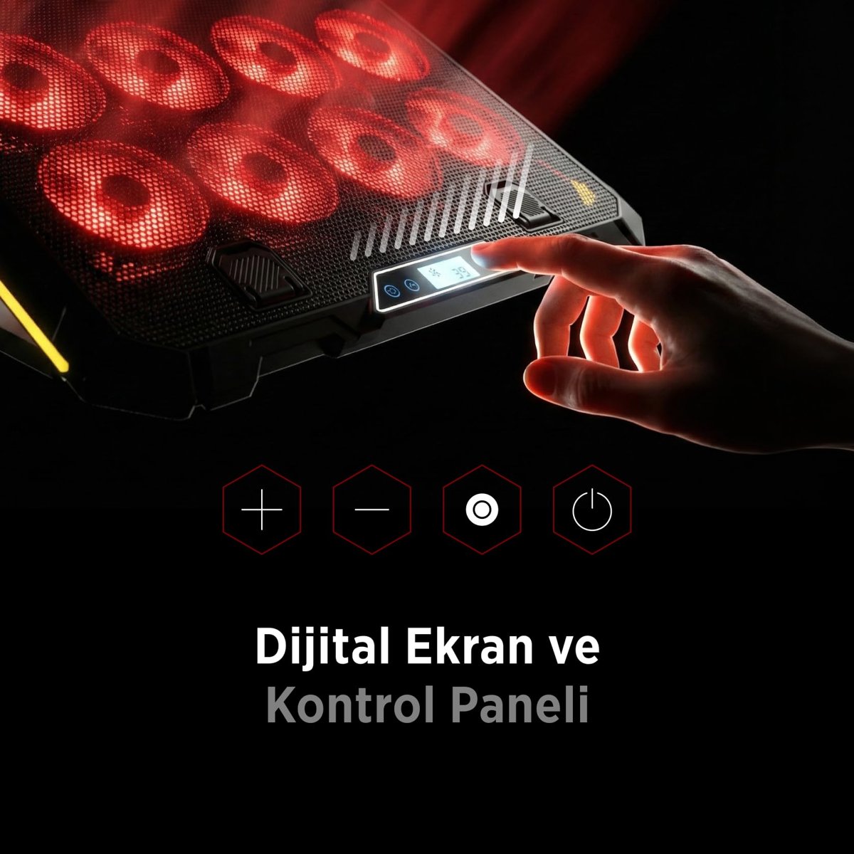 Rampage S51 Icevolt Siyah RGB Işıklı 8 Fanlı LCD Göstergeli 16 Kadar Yükselebilen Notebook Soğutucu