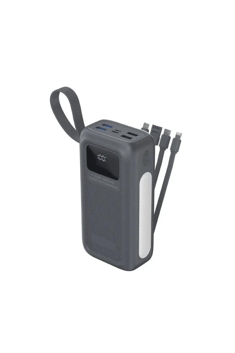 ACL 22.5W PD & QC Süper Hızlı Şarj Cihazı Powerbank 20.000mAh | Kendinden Kablolu (Gri, PW-130)