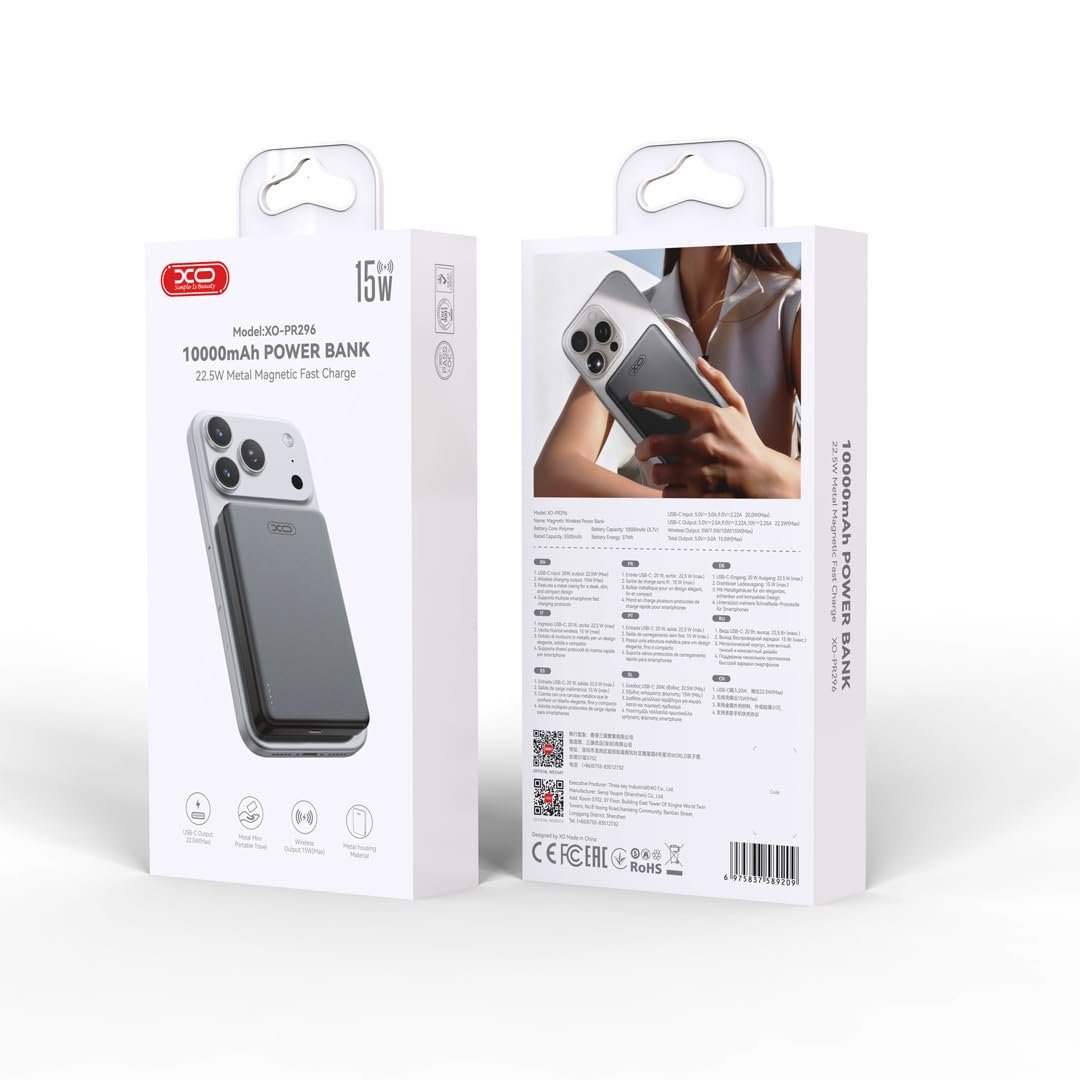 PR296 10000mAh Manyetik Kablosuz Powerbank | 15W Magsafe & 22.5W Type-C Hızlı Şarjlı Metal Gövdeli Taşınabilir Şarj Cihazı