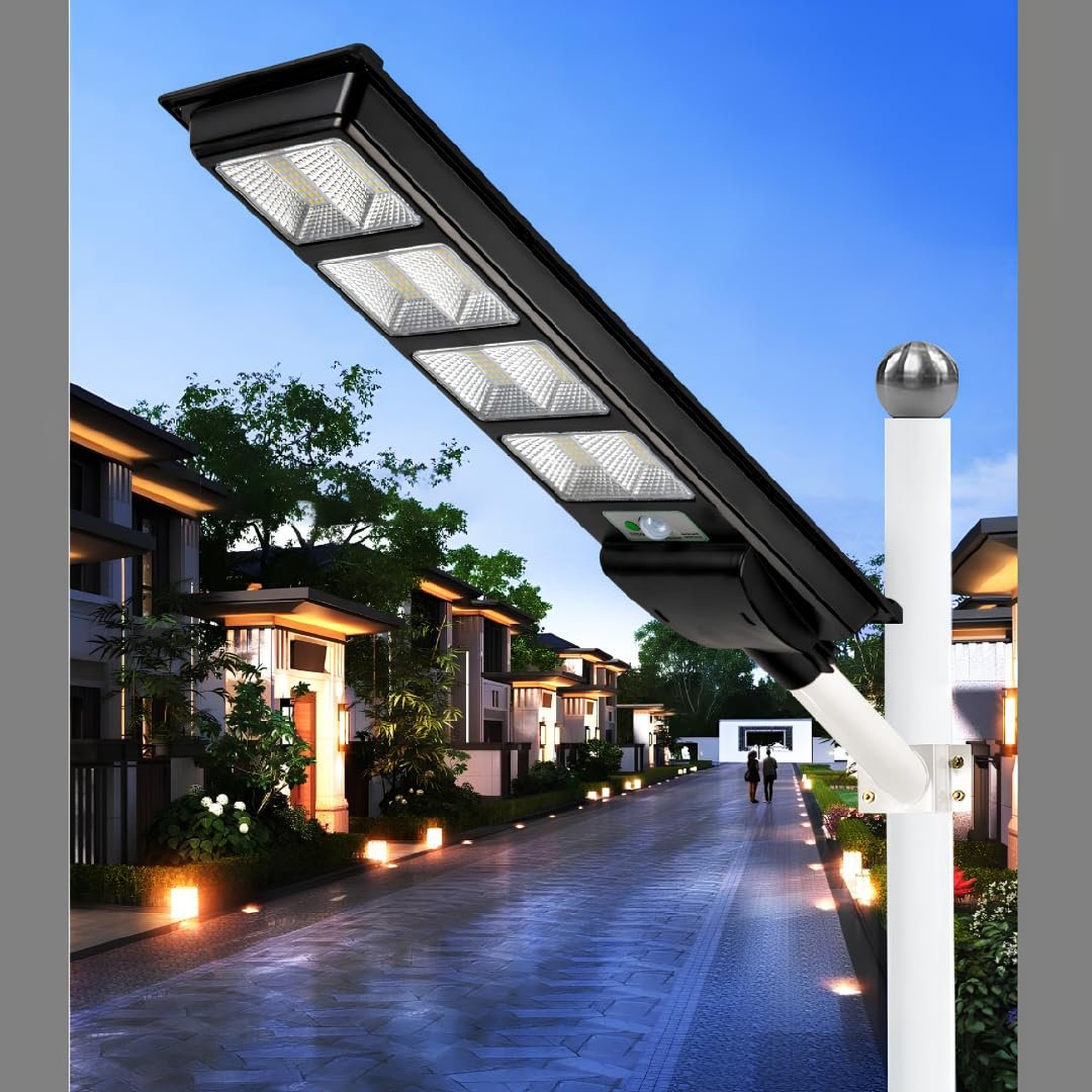 Jouis Solar Güneş Enerjili Dış Mekan Sokak Lambası - Bahçe Aydınlatması, Hareket Sensörlü Projektör, IP65 Su Geçirmez Avlu ve Otopark Aydınlatma Armatürü (Orta)