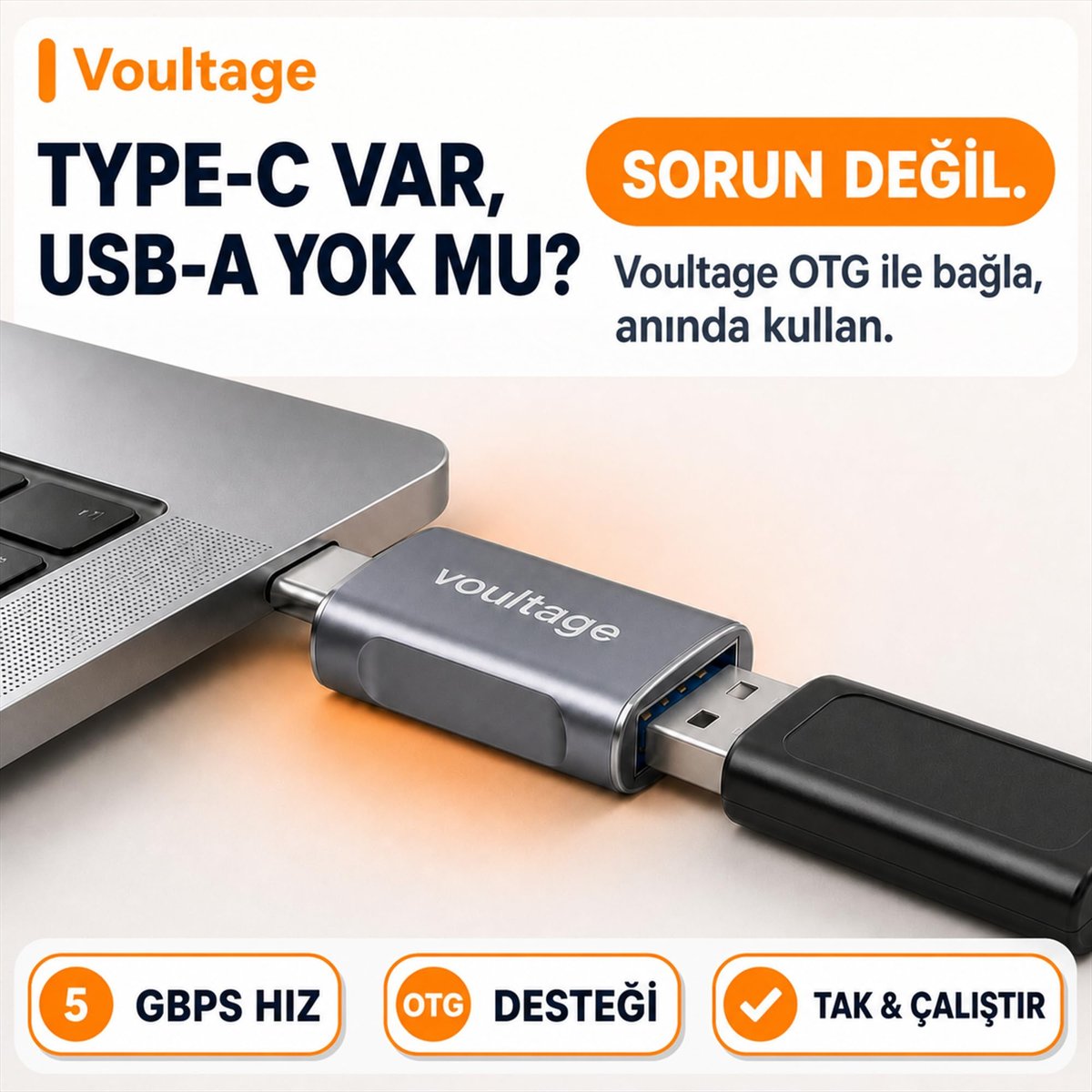 Type-C to USB-A Dönüştürücü - USB 3.0 OTG Adaptör, 5 Gbps Yüksek Hızlı Veri Aktarımı, MacBook, Samsung Galaxy, Iphone 15/16/17, Laptop ve Akıllı Telefonlar İçin Tak Çalıştır Çevirici