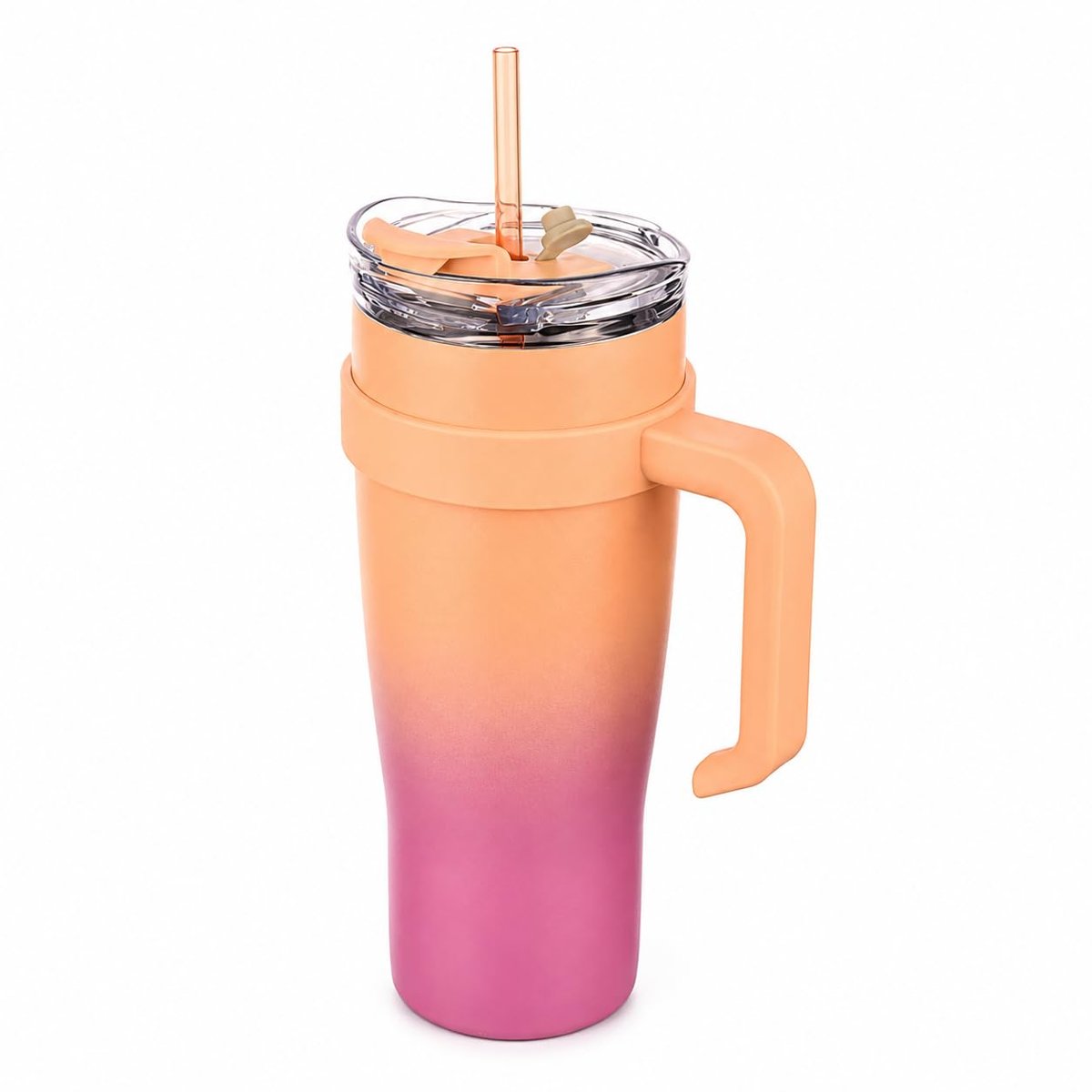 Paslanmaz Çelik,%100 Sızdırmaz, Çift Katmanlı, Pipetli, Saplı Termos Bardak, Termal Matara 1000 ml (Mor+Turuncu)