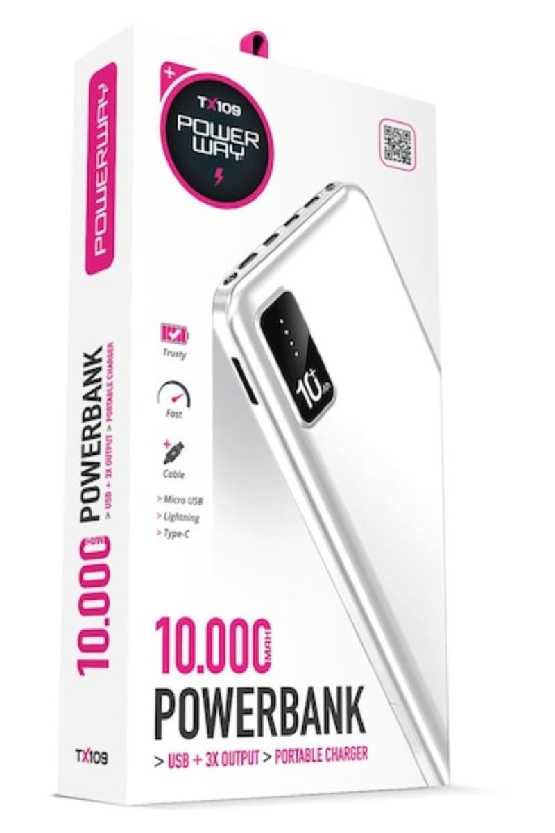 10.000 Mah Kablolu Dijital Göstergeli Dahili Stand Powerbank Beyaz Beyaz