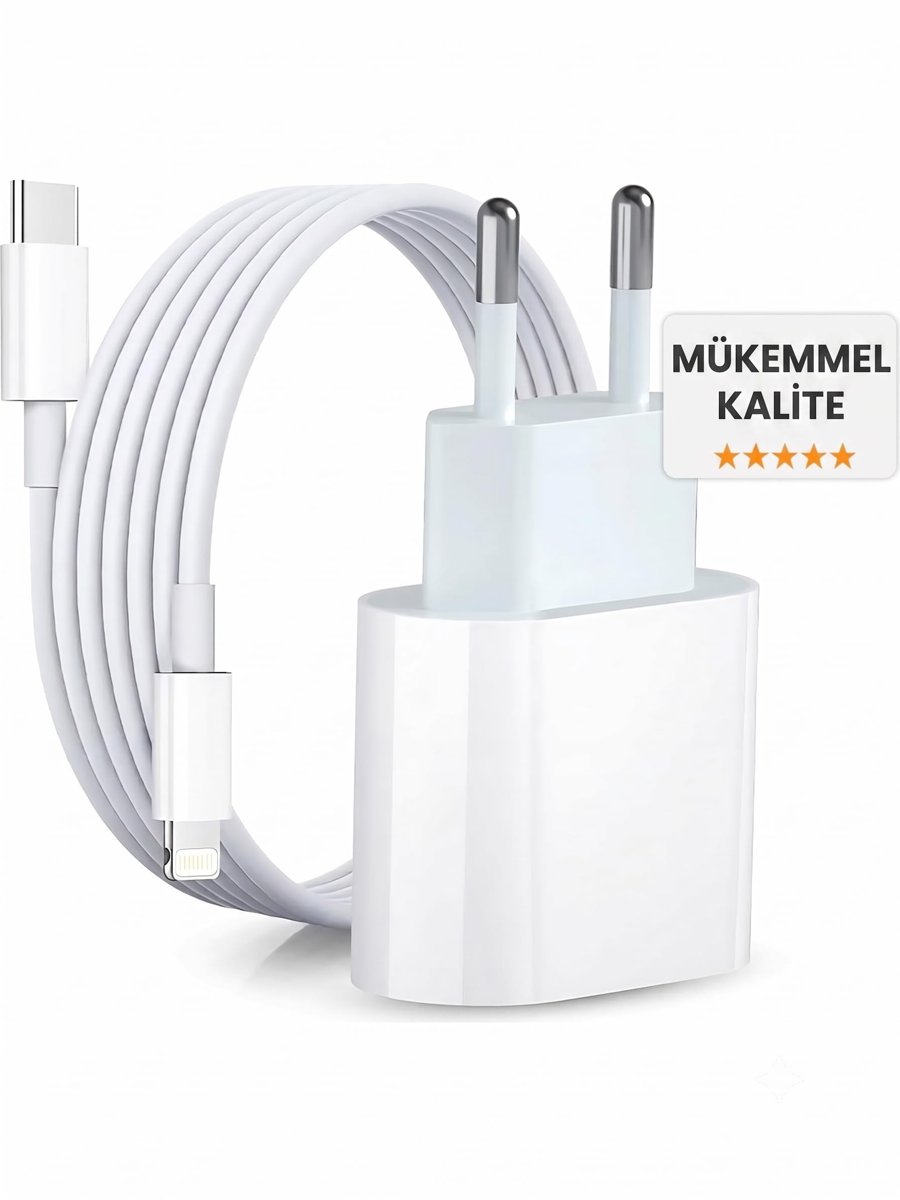 iPhone Hızlı Şarj Aleti 8 X XS XR 11 12 13 14 Pro Max Mini Plus Uyumlu 20W Gerçek Güç PD QC 4.0 Destekli Hızlı Şarj Adaptörü ve Type-C to Lightning Kablo Seti
