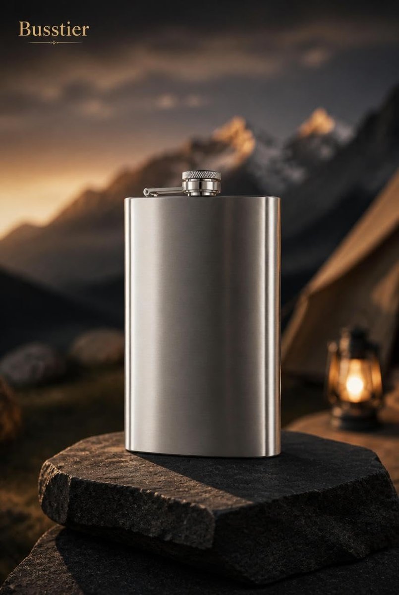 Busstier 12 oz (355 ml) Paslanmaz Çelik Cep Matarası, Su ve Cold Brew İçin Metal Matara, Kamp Seyahat Piknik ve Günlük Kullanım İçin Vidalı Kapaklı Taşınabilir Şişe, Gümüş