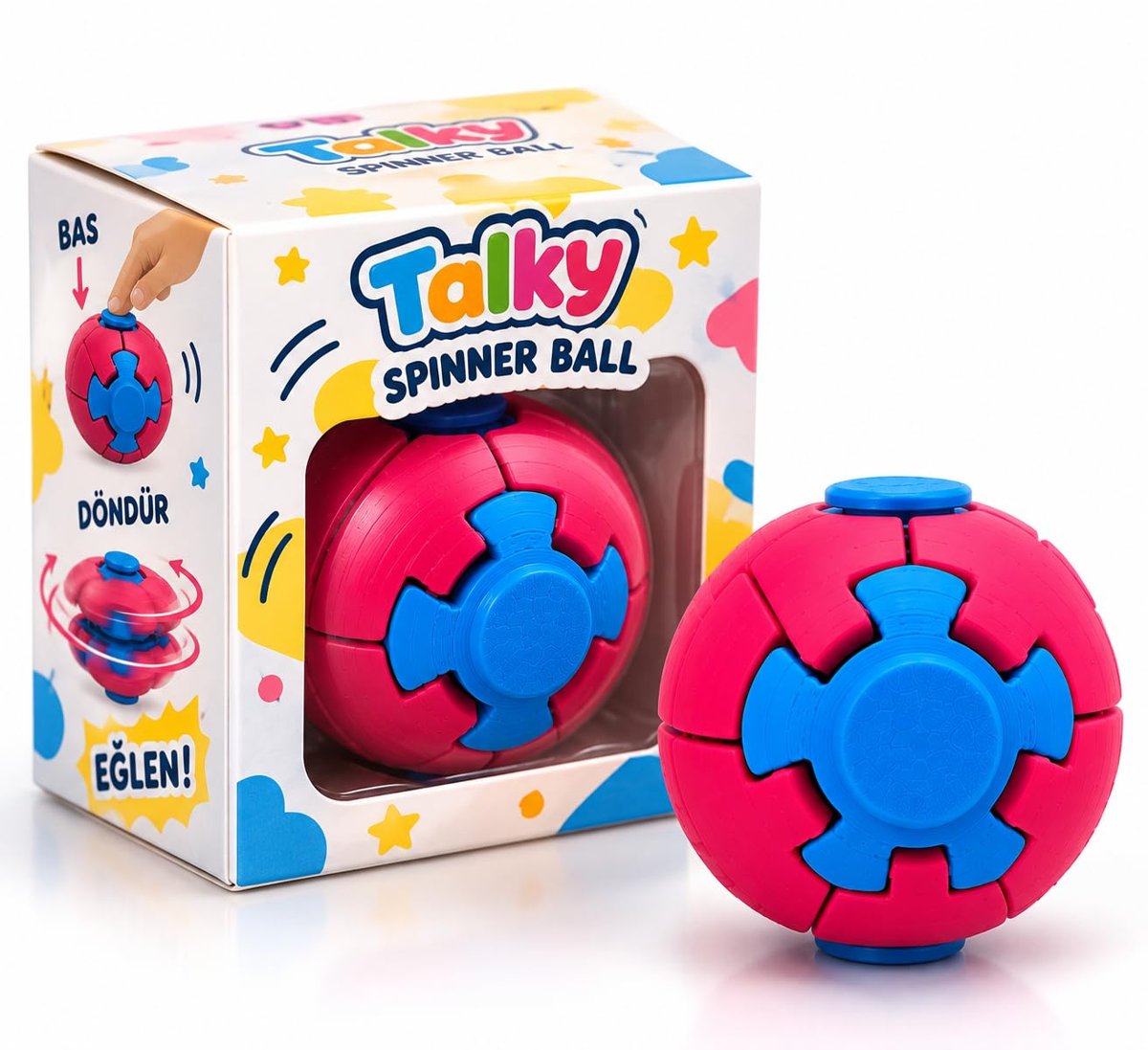 Talky Spinner Ball Stres ve Fidget Oyuncağı, Bas-Döndür Mekanizmalı Eğlenceli Dönen Top, Çocuk ve Yetişkinler İçin, Karışık Renk