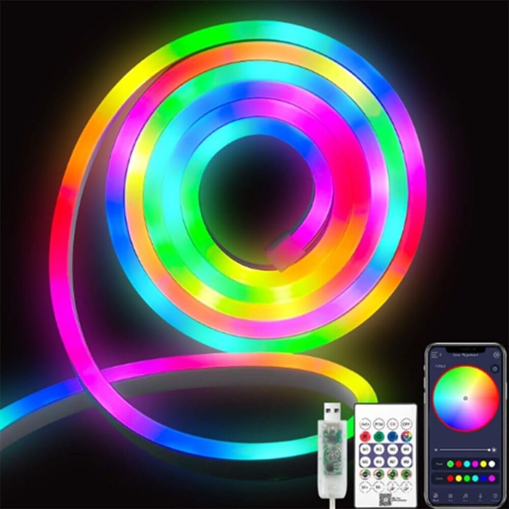 5 Metre USB Bağlantılı RGB Pixel Neon LED - Kumandalı, Bluetooth ile Kontrol, Zamanlayıcılı Esnek Şerit Işık Horoz Capital-5