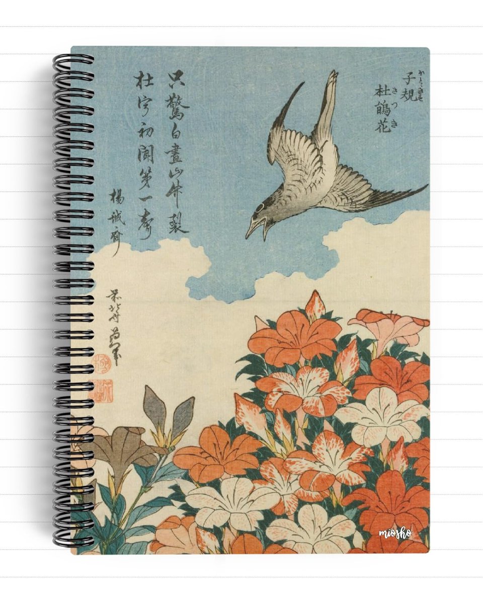 Katsushika Hokusai/Cuckoo and Azaleas,1834 | Spiralli Defter 26 | A5 | Çizgili | 100 Sayfa | Okul (Düz)