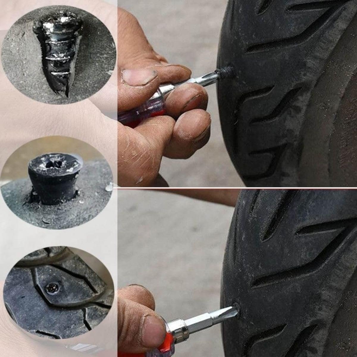 3'lü Set 13 Fitilli Tubeless Oto Lastik Tamir Kiti – T Kollu Aparat, Solüsyon ve Lastik Tamir Kauçuğu