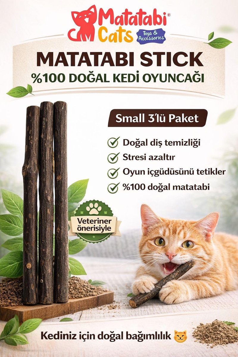 Matatabi Stick Small 3'lü Doğal Çiğneme Çubuğu, Kedi Oyuncağı 12 Cm