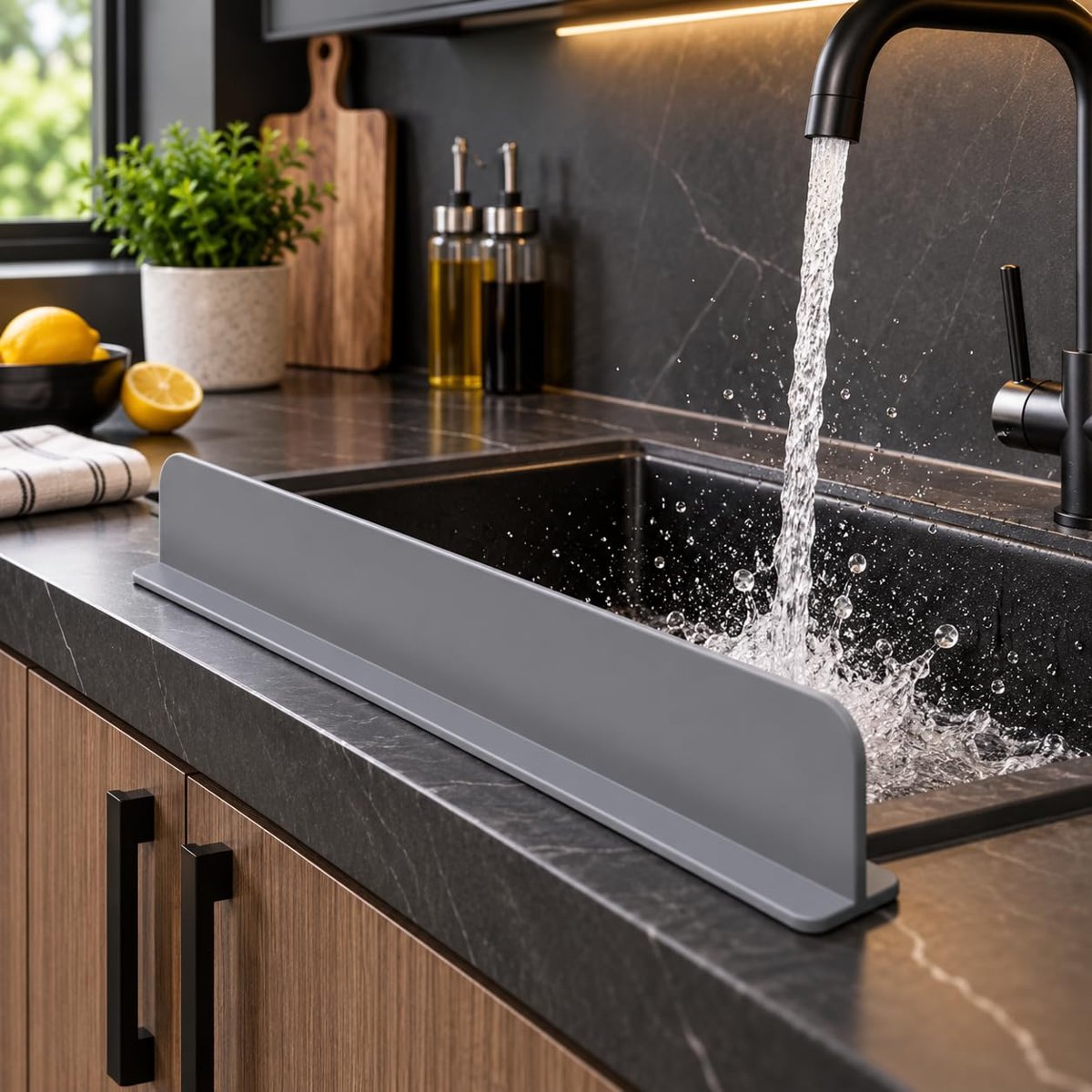Gri Lavabo Önü Su Sıçrama Önleyici Bariyer Tezgah Koruyucu 42cm