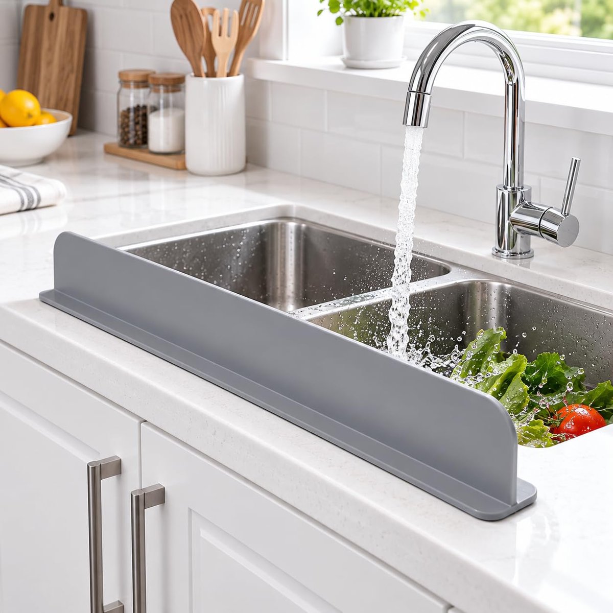 Gri Lavabo Önü Su Sıçrama Önleyici Bariyer Tezgah Koruyucu 42cm