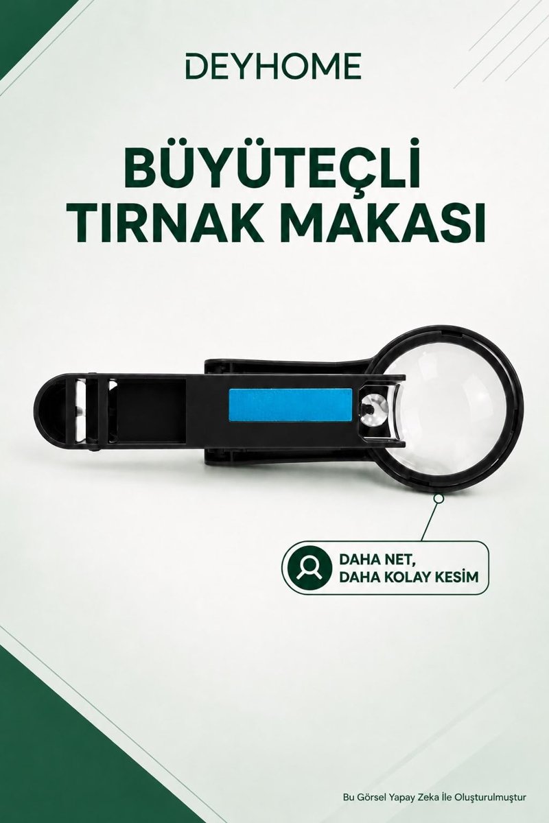 3X Büyüteçli Paslanmaz Çelik Tırnak Makası, Törpülü ve Sıçrama Önleyici, Rahat Tutuşlu Siyah